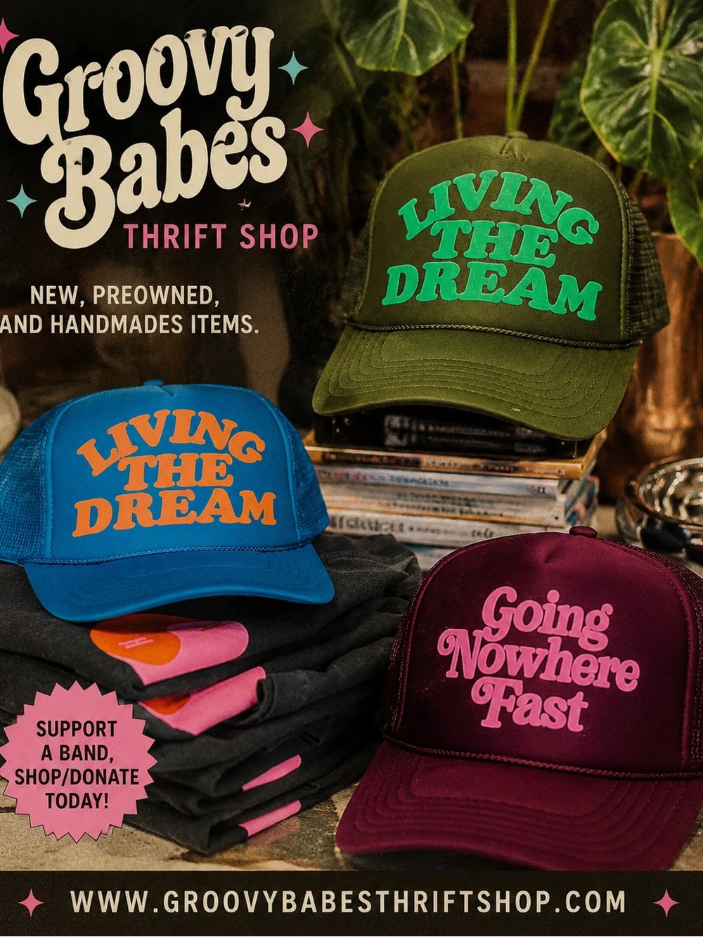 Living The Dream Trucker Hat - Blue with Orange Script